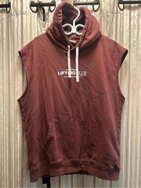 Gymshark Men’s Sleeveless Hoodie with Front Kangaroo Pocket - Rust Red, Size XXL